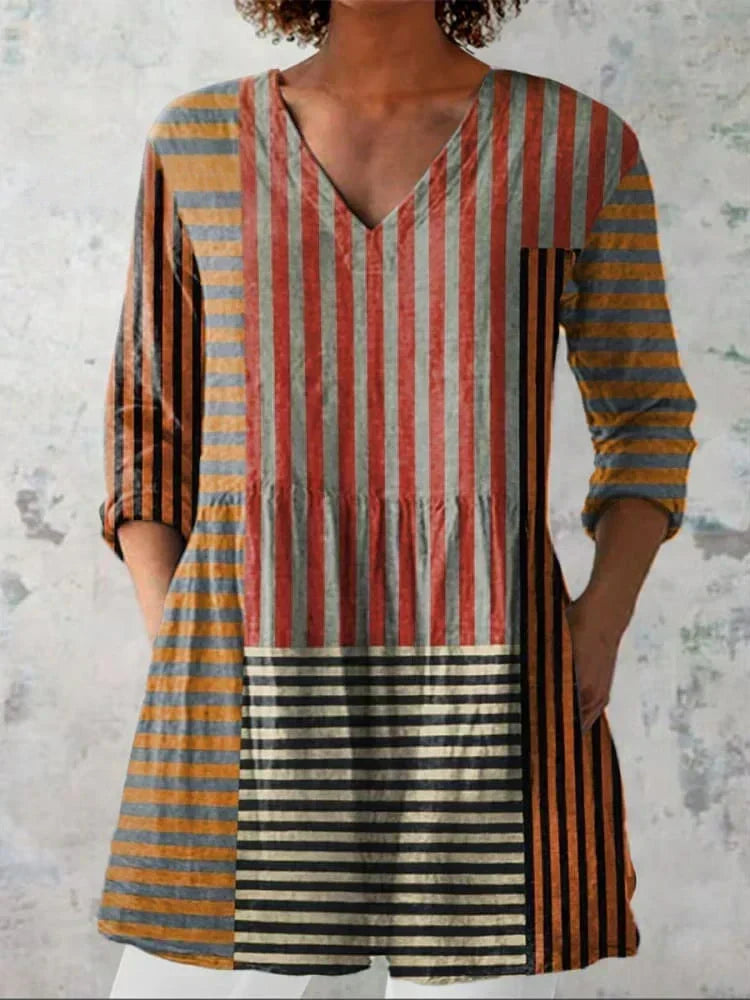Avery | Gestreiftes Colour-Block-Top mit Patchwork-Muster