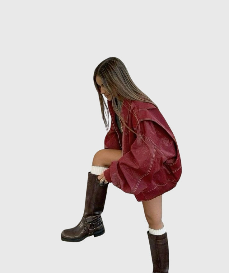 Chaqueta extragrande de cuero rojo