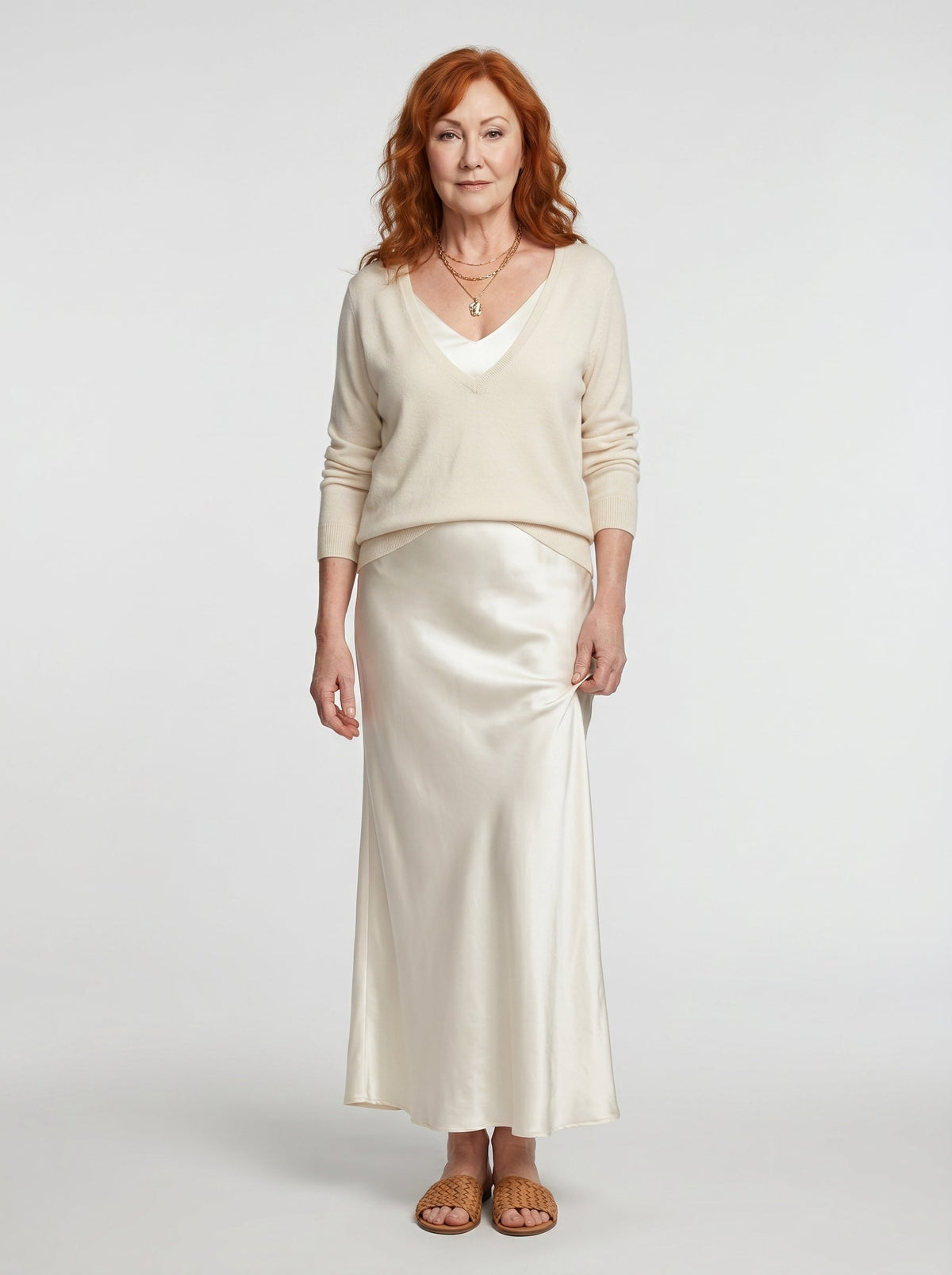 ELENA | Gestricktes Set aus Satin-Midikleid