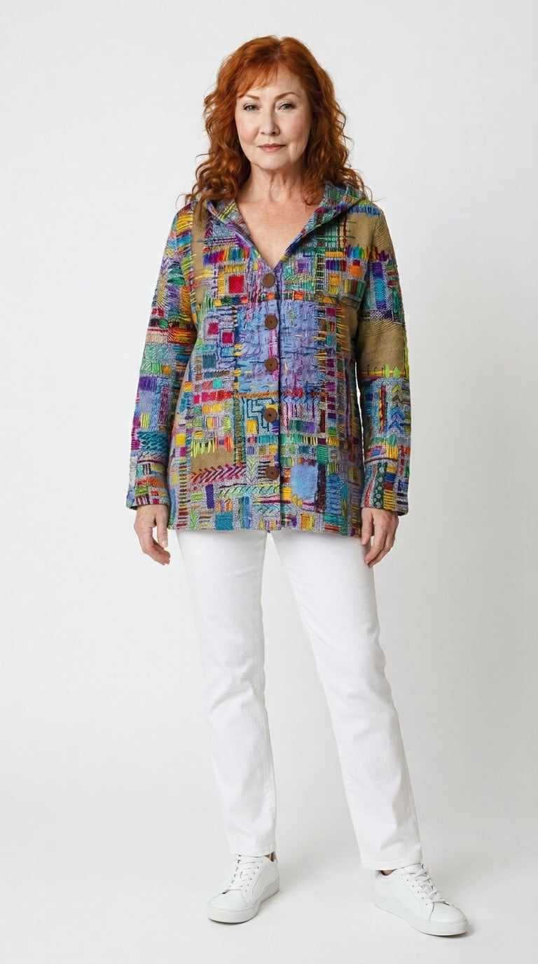 KEAVY | Künstlerisch bedruckte Strickjacke mit Knöpfen