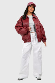 Oversized Red Leather Jacket